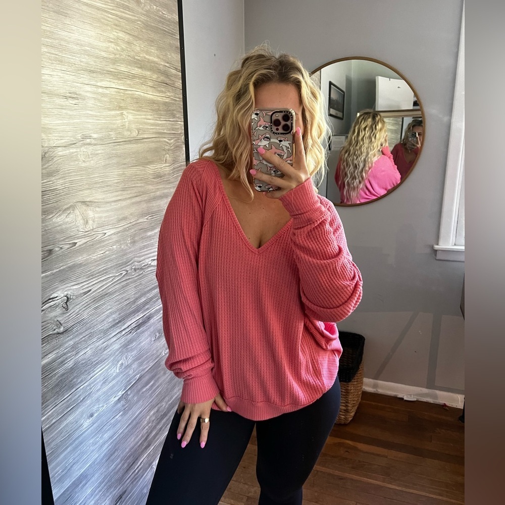 Free People Waffle Sweater Peach Small